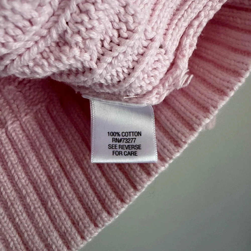 Vintage Croft & Barrow Pink Cable Knit Turtleneck Sweater 100% Cotton Size Small